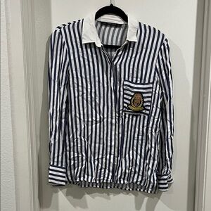 Zara Blue and White Striped Button-Down Shirt Size Medium